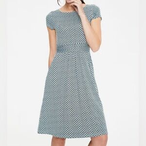 Boden Amelia Blue White Geometric Jersey Dress with Pockets M Medium